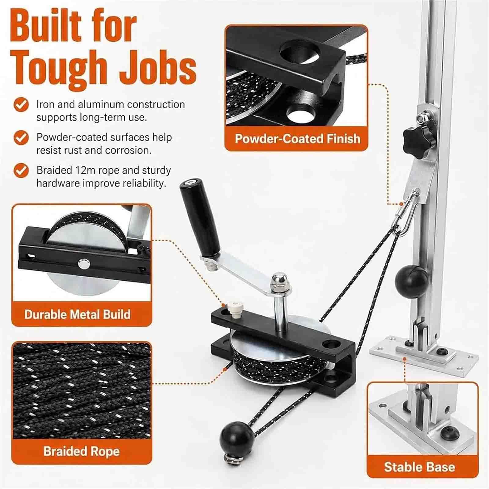 Kit de cabrestante para molino de motosierra, para corte de troncos | Accesorios eficientes para motosierras, con cabrestante y varilla estabilizadora ajustable