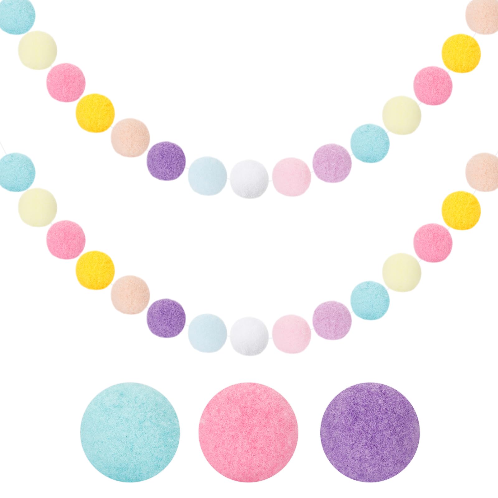 Pastel Pom Pom Garlands, 1.2" Large Pompom Garland for Classroom, 16.4 Ft 60 Pastel Ball Garlands, Nursery Pompom Ball Garland for Easter Party, Bedroom, and Nursery Decor(1.2"/3cm)