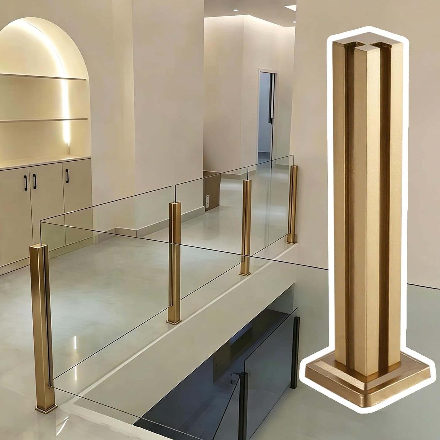 AVLLSO Stainless Steel Balustrade Posts Indoor Stairs Balcony Patio Frameless Glass Railing Column, Metal Square Glass Balustrade System(Corner Post,105cm/41.3in)