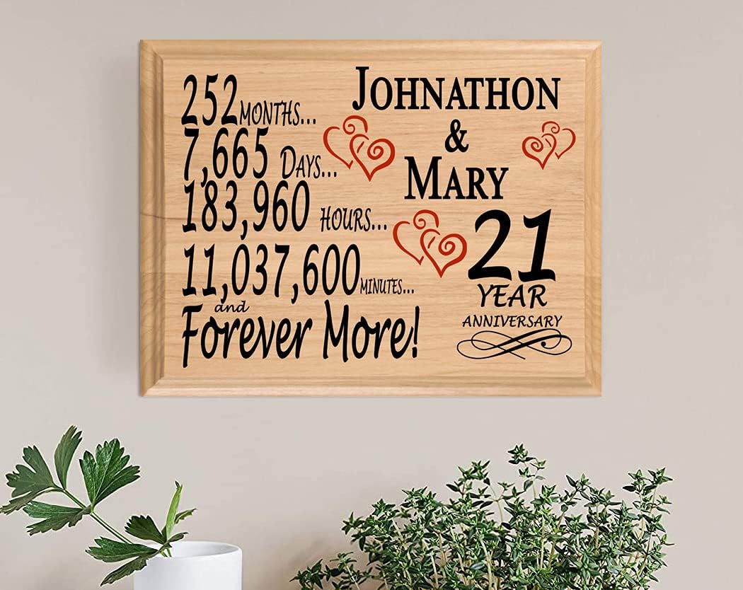 21 Year Anniversary Sign Gift Personalized 21st Wedding Anniversary Present for Wife Husband Couple - Solid Wood - Made in the USA