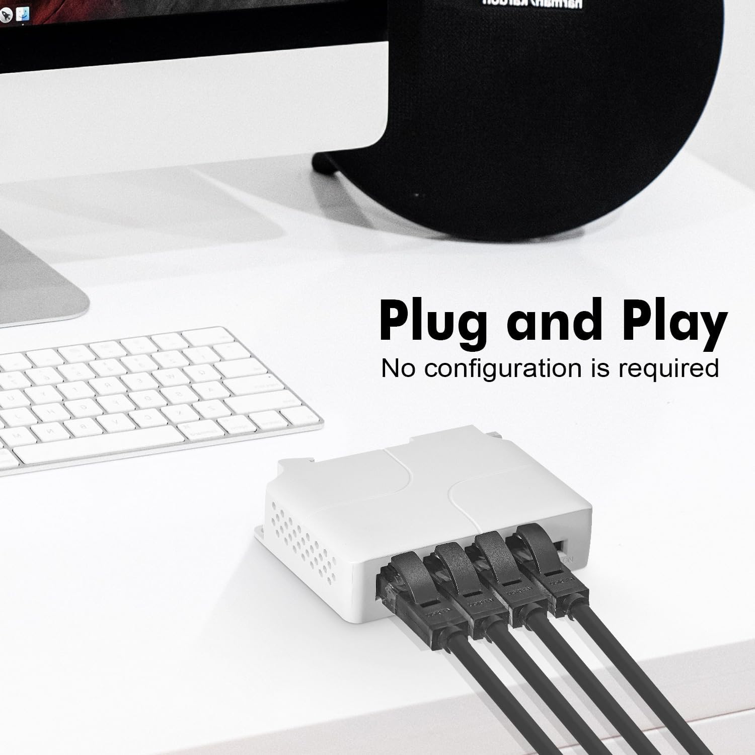 MokerLink 4 Port Gigabit PoE Extender with cables connected