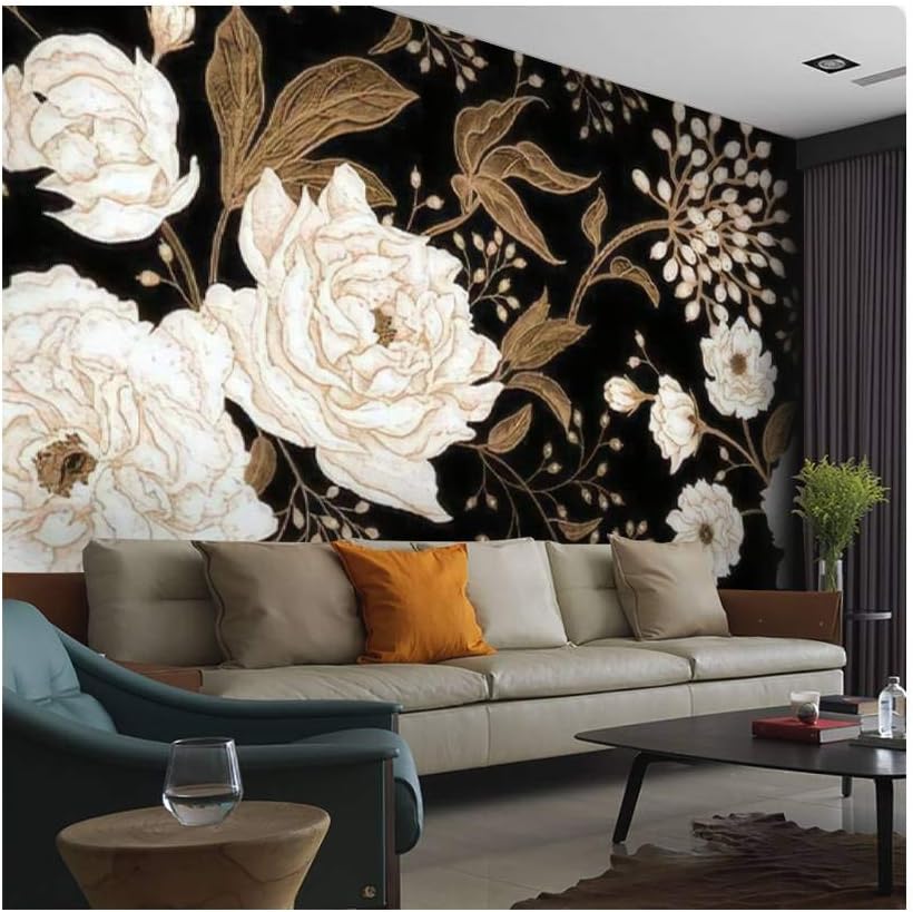Best Deal 🛒 Floral Wallpaper Roll Paper Peonies and Roses Floral Vintage Seamless Gold White Flowers Removable Peel and Stick Wallpaper Decorative Wall Mural Posters Home Covering Interior Film Exclusive Discount 90% Price Floral Wallpaper Roll Paper Peonies and Roses Floral Vintage Seamless Gold White Flowers Removable Peel and Stick Wallpaper Decorative Wall Mural Posters Home Covering Interior Film