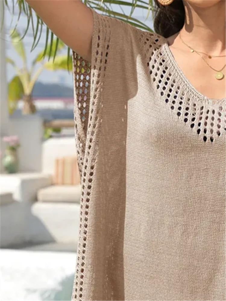 Strandkleid Beach Dress for Swimwear Women Split Khaki Beachwear Bikini Bathing Suit Cover Up Hole Bikini Cover-ups Red Dresses Strandkleider(Khaki)