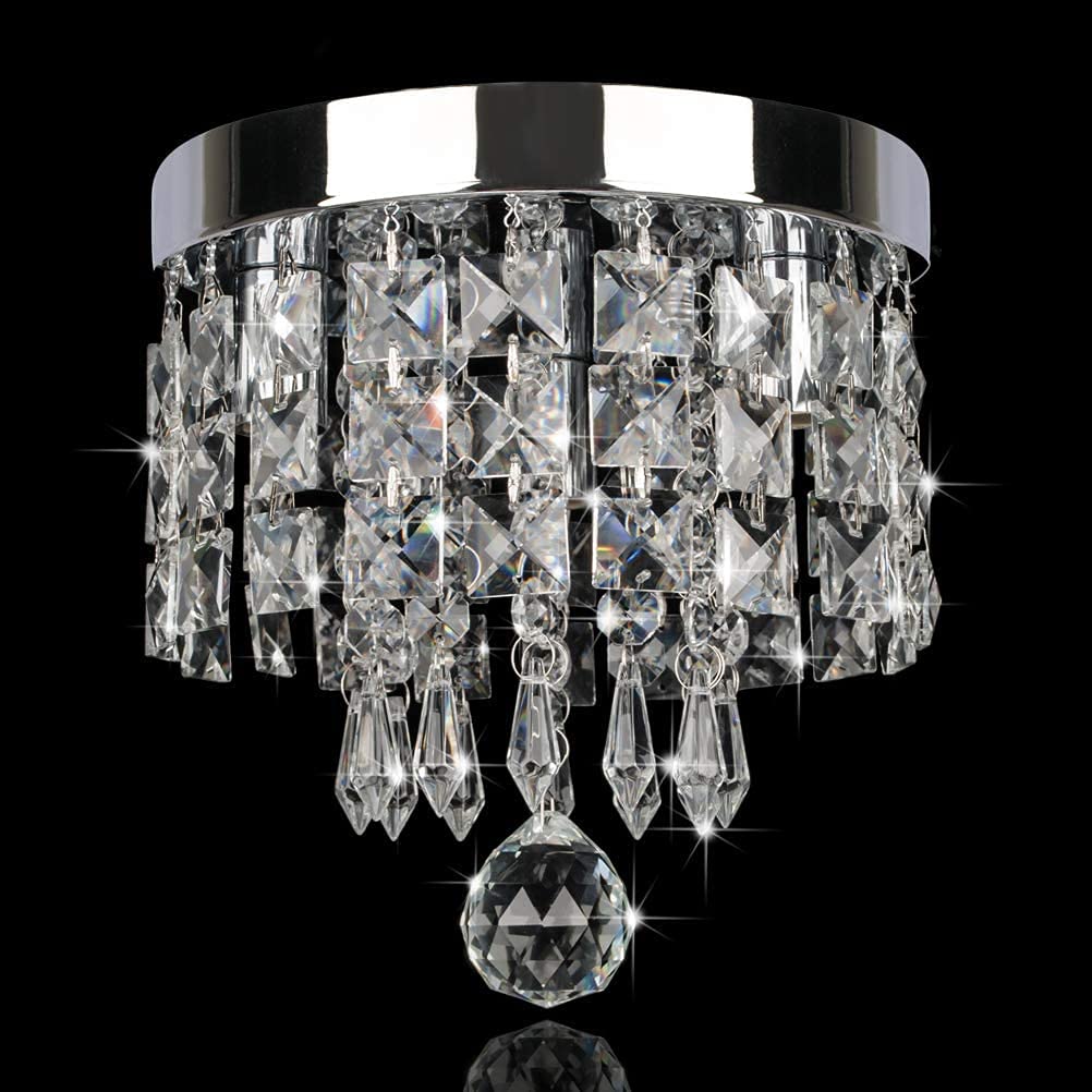 CRYSTA WORLD 3 W White K9 Crystal Chandelier Fixture,Modern Flush Mount Ceiling Light Fixtures Raindrop Chandelier for Bedroom,Dining Room,Living Room, H 10.5" x D 8.5" Antique, No-04 (B09YV2XSQC) Amazon Price History, Amazon Price Tracker