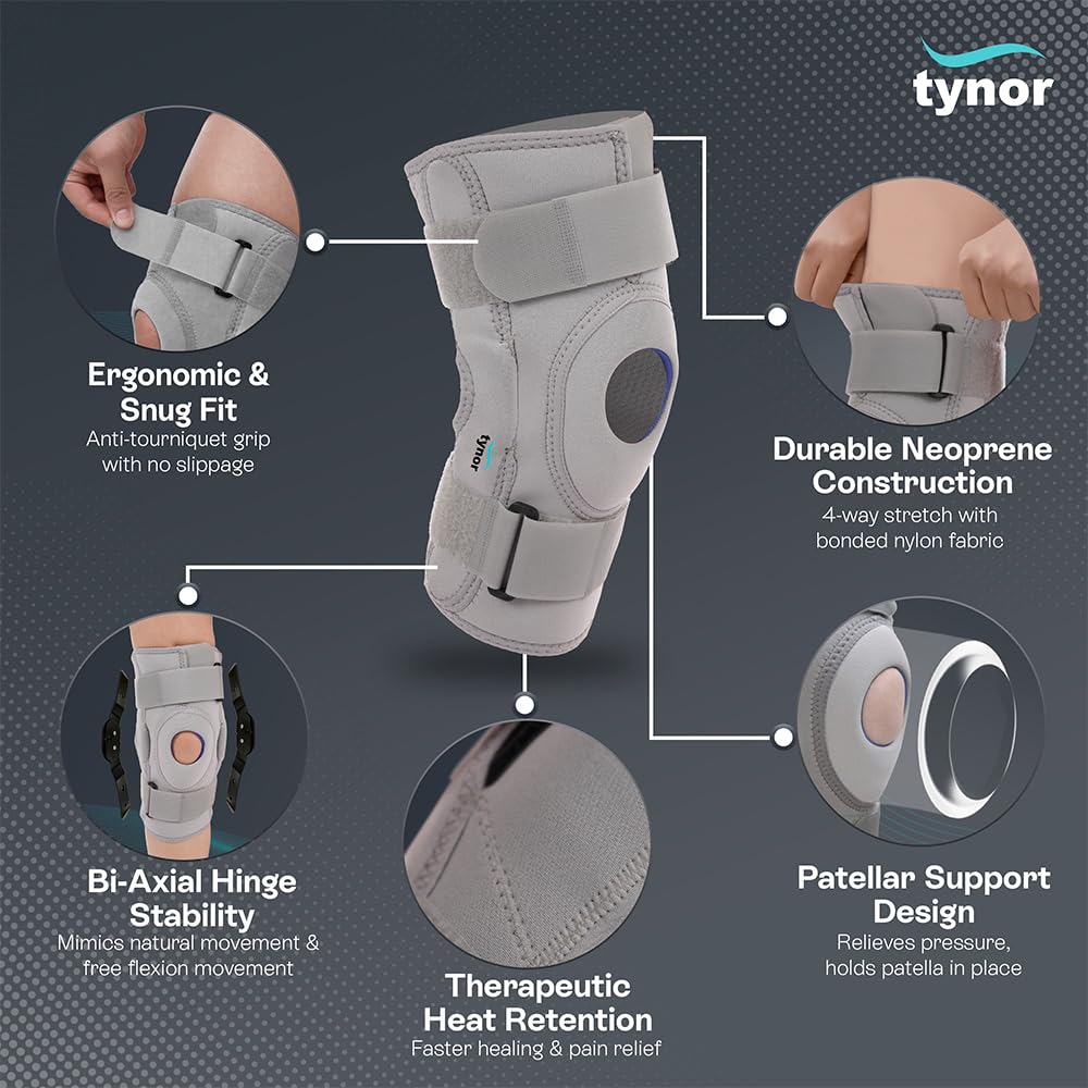 TYNOR Knee Support Hinged (Neoprene), Grey, XXL, 1 Unit 1