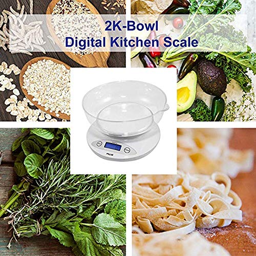 Báscula digital de precisión para alimentos de cocina con cuenco extraíble, 2K-Bowl-WT, 70.55 oz x 0.1 G, (blanco) 5