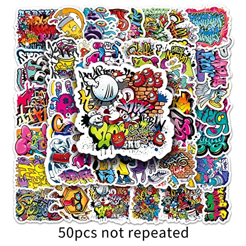 Hippie Street Graffiti Stickers 50 Pcs Waterproof Colorful Hip Hop Street Art Stickers for Water Bottle Laptop Skateboard Computer Car Bike Phone Helmet,Vinyl Cute Trendy Decals for Teens Boys Girls - Image 2