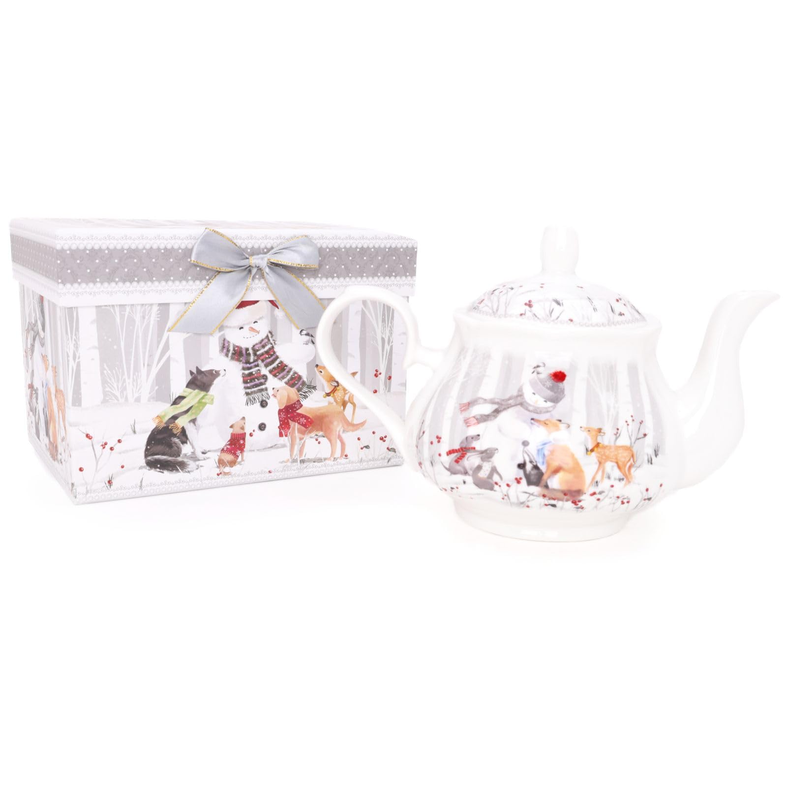 Christmas Concepts® 200mm (8") Snowman & Friends Deluxe Ceramic Tableware Range - Teapot with Matching Decorative Gift Box
