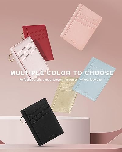 Miniatura 6 de Vulkitty Cartera pequeña para mujer, minimalista, delgada, bolsillo frontal, con cremallera, bloqueo RFID, tarjetero con ranura para identificación,