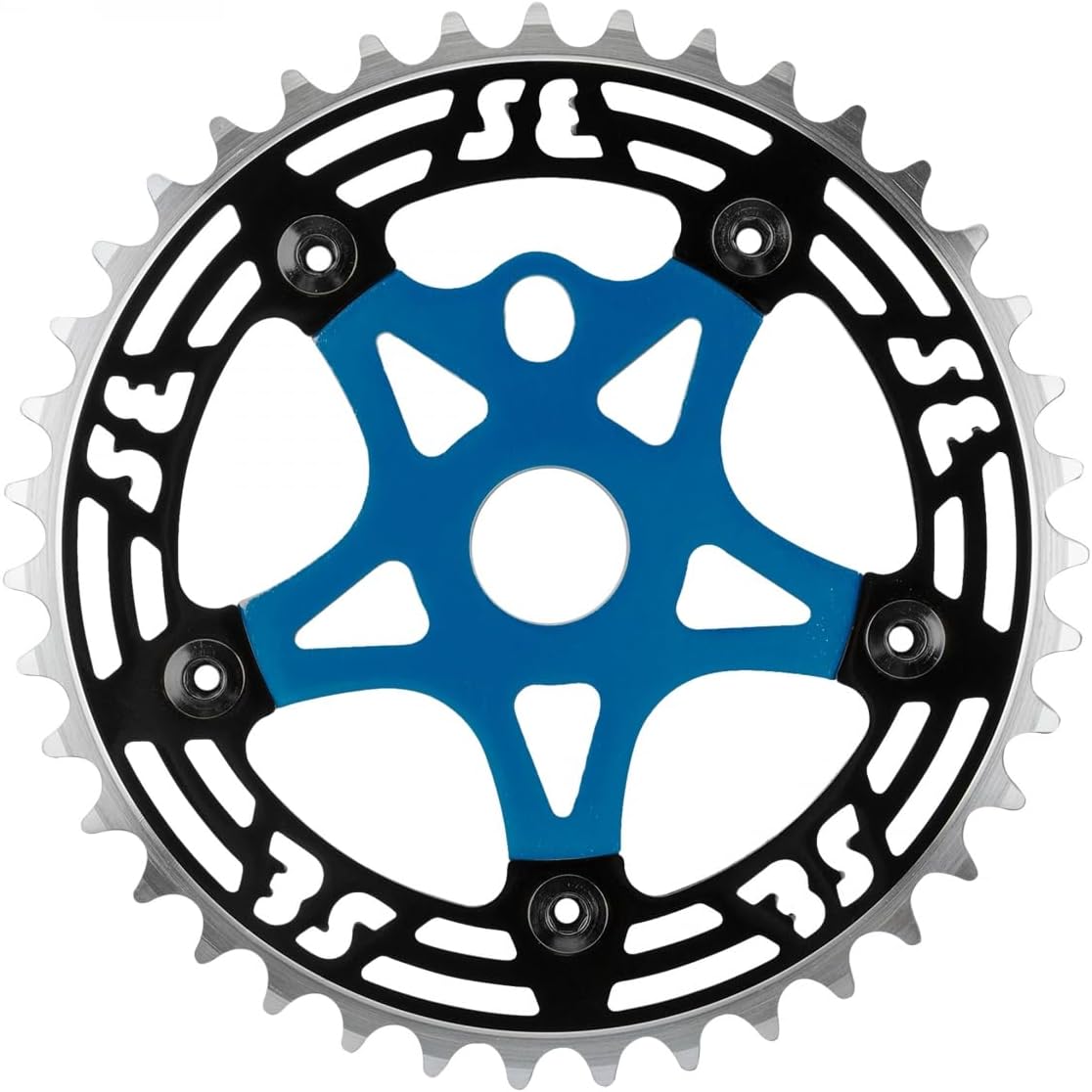 One Piece Alloy Chainring & Spider - 39T 1/8 - Black/Blue - P107-39T + AP13