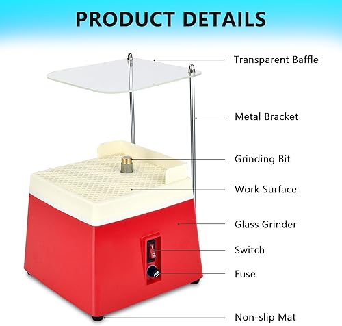 Miniatura 12 de Amoladora de vidrieras con deflector acrílico, máquina de pulir de arte de vidrio portátil con brocas de 5/8 pulgadas y 1 pulgada, herramienta