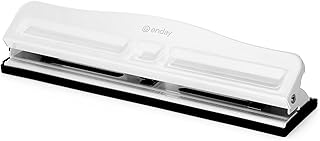 3 Hole Punch Heavy Duty, 3 Ring Hole Puncher for Binder, 10 Sheet Adjustable Paper Punch, Metal Three Hole Punch with Built-in Waste Chip Tray, Desktop 3 Hole Puncher Rubber Base, White - by Enday