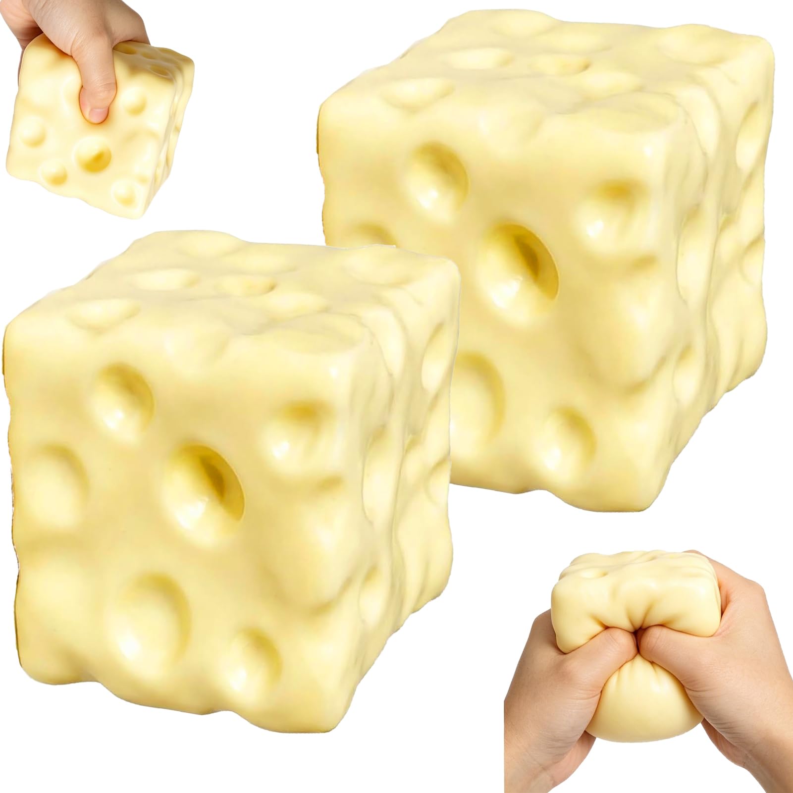 MUVZKQIAN Cheese Squishy Toy 2 PCS 7 CM X 7 CM Cheese Squishies Stress Relief - Soft Foam Stress Toy Anxiety Relief Fidget Toy Realistic Design or Kids and Adults Home Office Travel — image 1