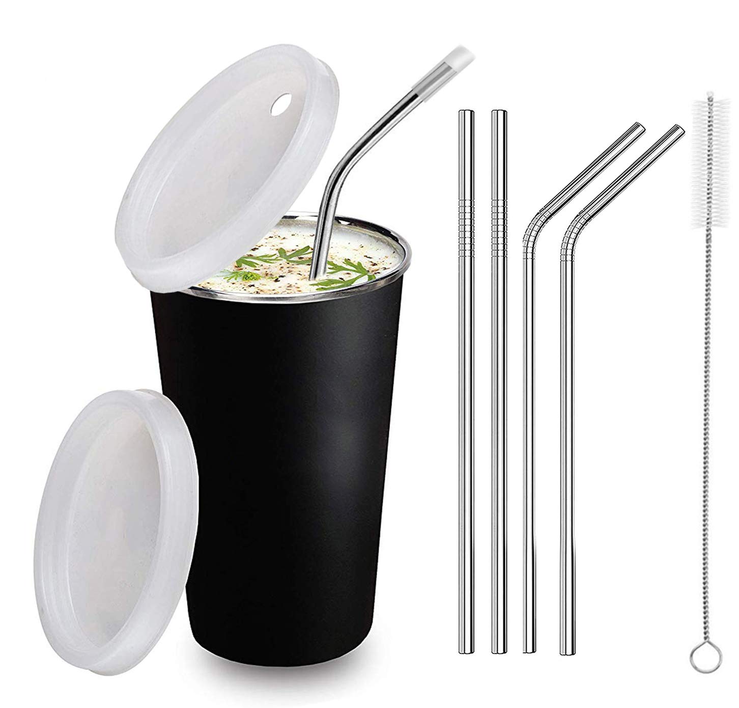 PARABRAHMA Stainless Steel Sipper for Kids with Straw Glass for Kids Milk Tumbler with Straw and Lid Sippy Cup with Gum Protection for Kids 4 Straw and 1 Cleaning Brush (370 ml, 1-4 Years) (Black)-image-19