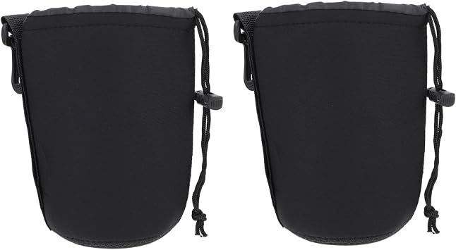 SHOWERORO Camera Lens Bag 2Pcs Neoprene Padded Lens Pouch with Drawstring Protective Case for Dslr Lenses 5.5 X 3.7 X 3.7 Inch Compact Storage