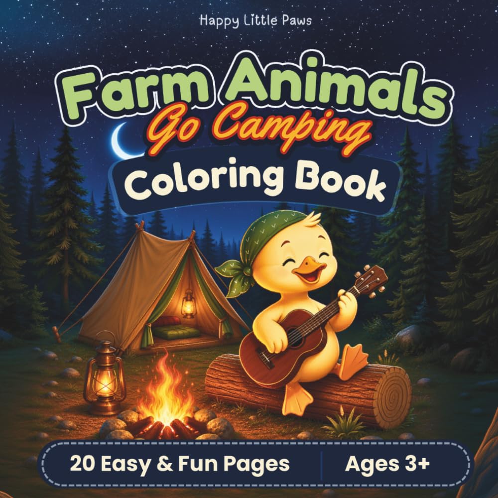 Farm Animals | Go Camping: Coloring Book for kids (Happy Little Paws)