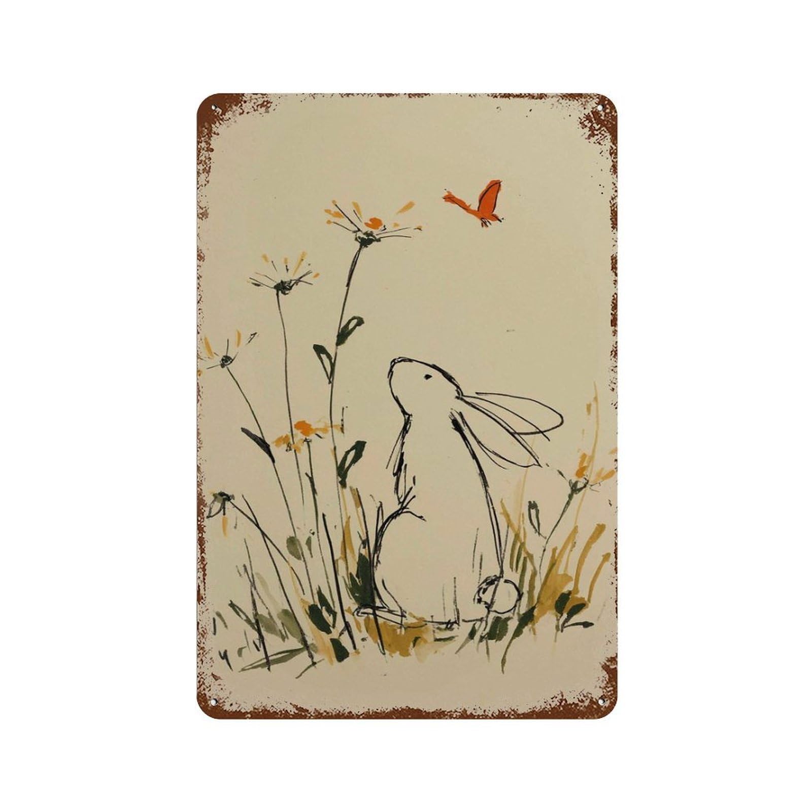 xiaoxiaoshen Rabbit Whimsical Animal Bunny Cute Nursery Playful Nature Work Kids Or Wall Decor Art Metal Tin Poster Modern Home Decor Art Home Bar Shop Decorations Vintage Sign 30x20cm