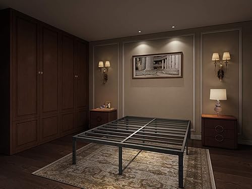 Aromustime - Marco de cama de plataforma de metal de 16pulgadas base de colchón de fácil montaje láminas de acero resistente sin ruidos repuesto