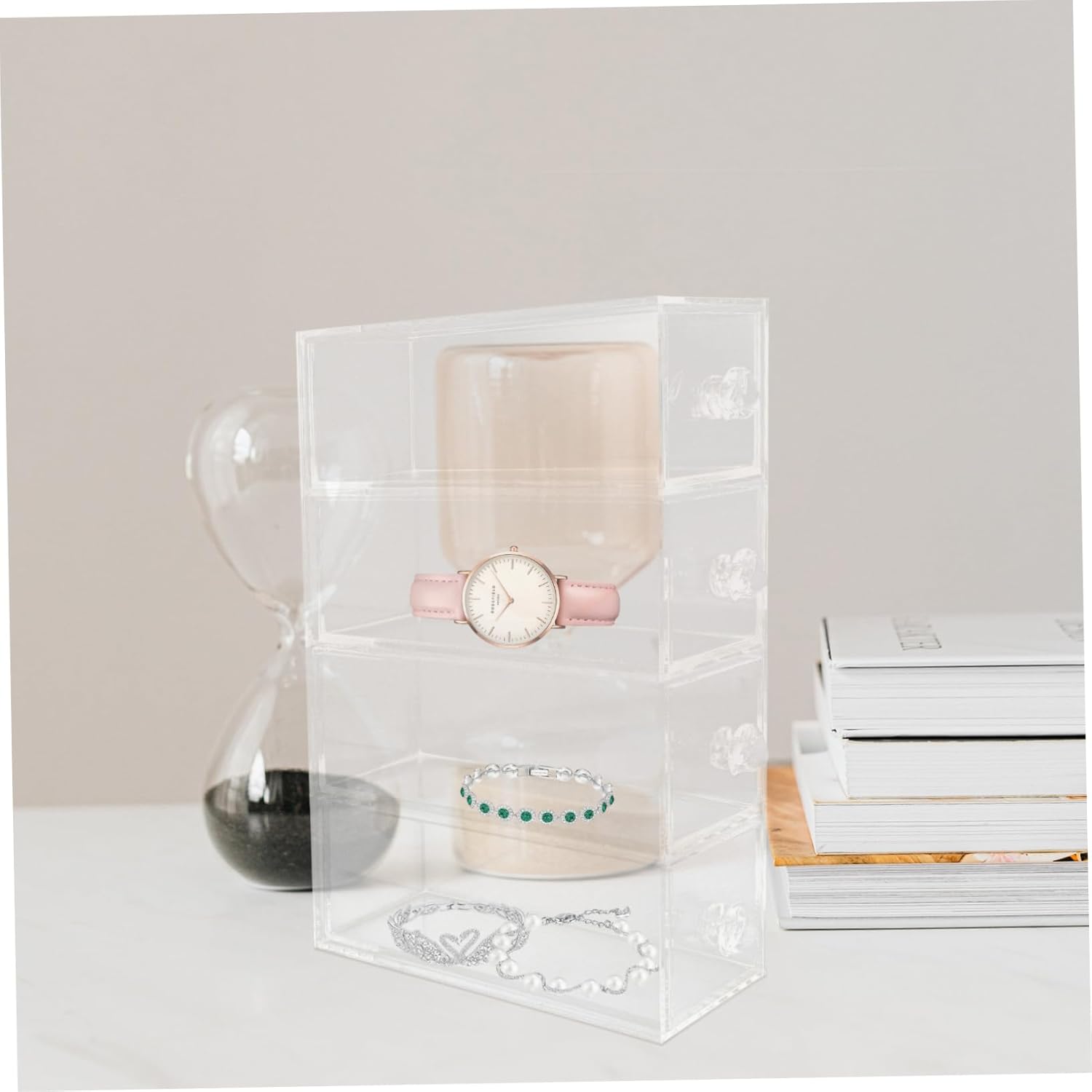 Cabilock Style Jewelry Storage Case Compact Household Cosmetics Display Rack Transparent Design for Organizing Earrings and Accessories for Vanity Bathroom Bedroom Use