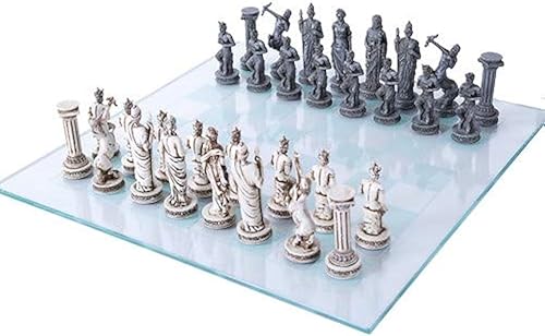 Pacific Giftware Juego de ajedrez de mitología griega con tablero de vidrio