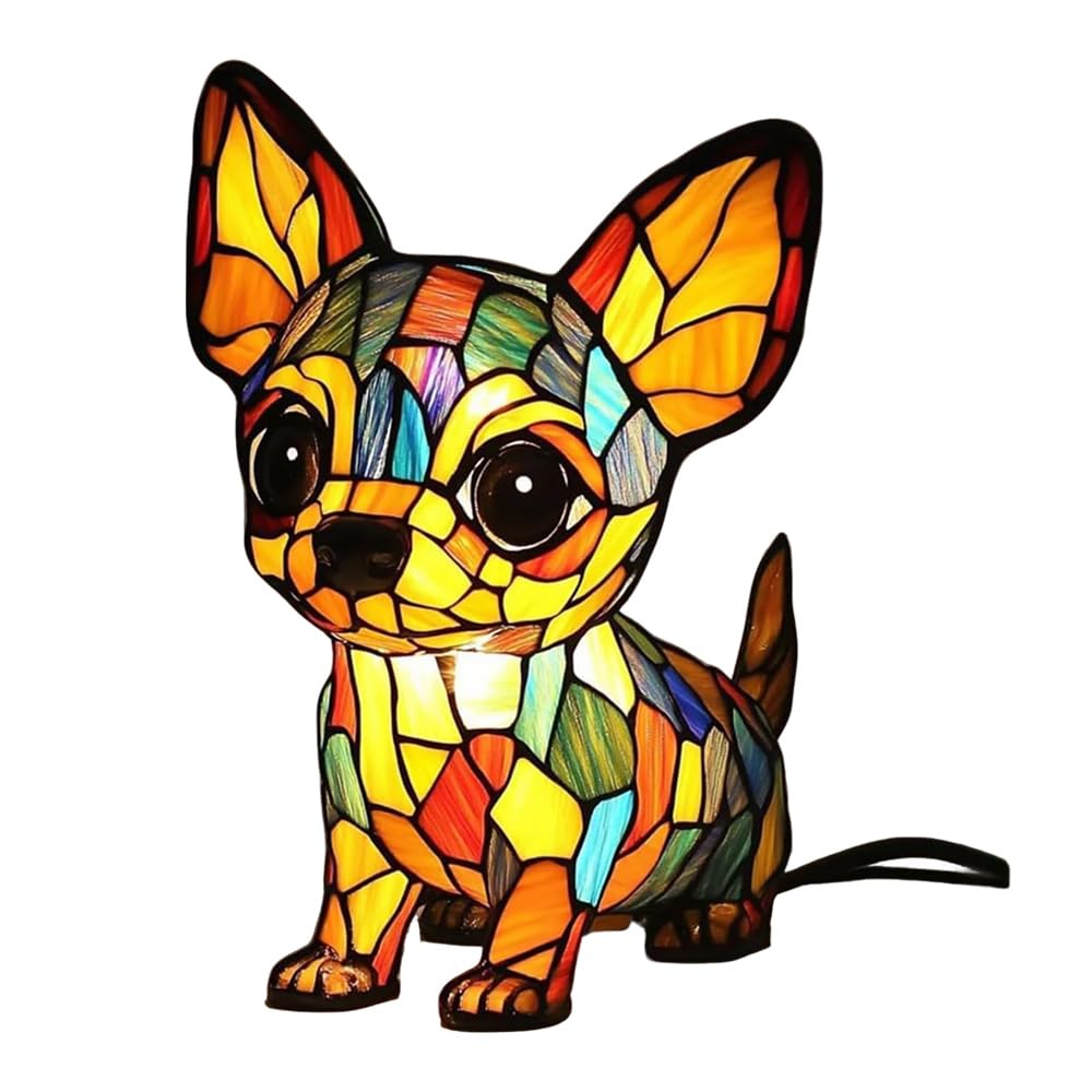 Tasber Chihuahua Series Art Dog Lamp, Colorful Resin Dog Tabletop Night Light, Cute Pet Dogs Themed Led Bedside Lamps With Warm Ambient Glow, Led Table Lamps Fun Gift For Dogs Lovers (Chihuahua)