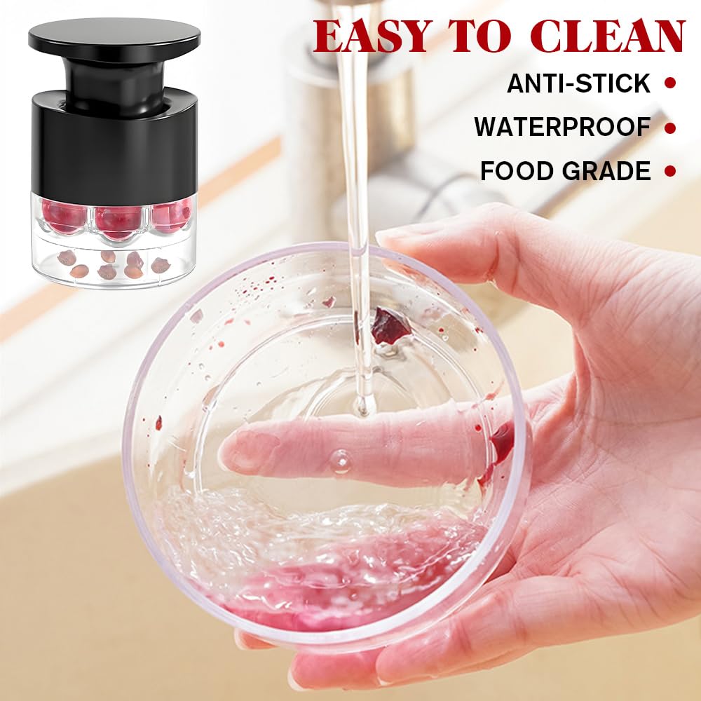 Deshuesador de Cerezas, Multifuncional para Cocina, 7 Agujeros Extractor de Huesos de Cereza, para Frutas como Uvas de Mermelada y Dátiles Rojos, Apto para Lavavajillas con Recogedor de Núcleo