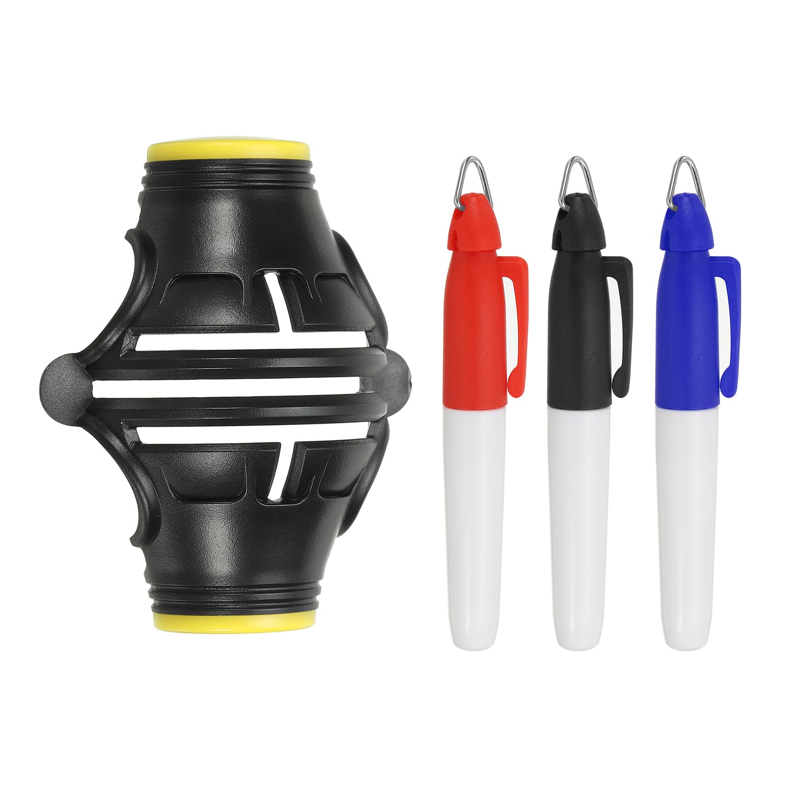 PATIKIL Golf Ball Marker Stencil 360 Degree Triple Track Golf Ball Alignment Marking Tool Line Drawing Marker with Marker Pens for Men Women, Black/Yellow