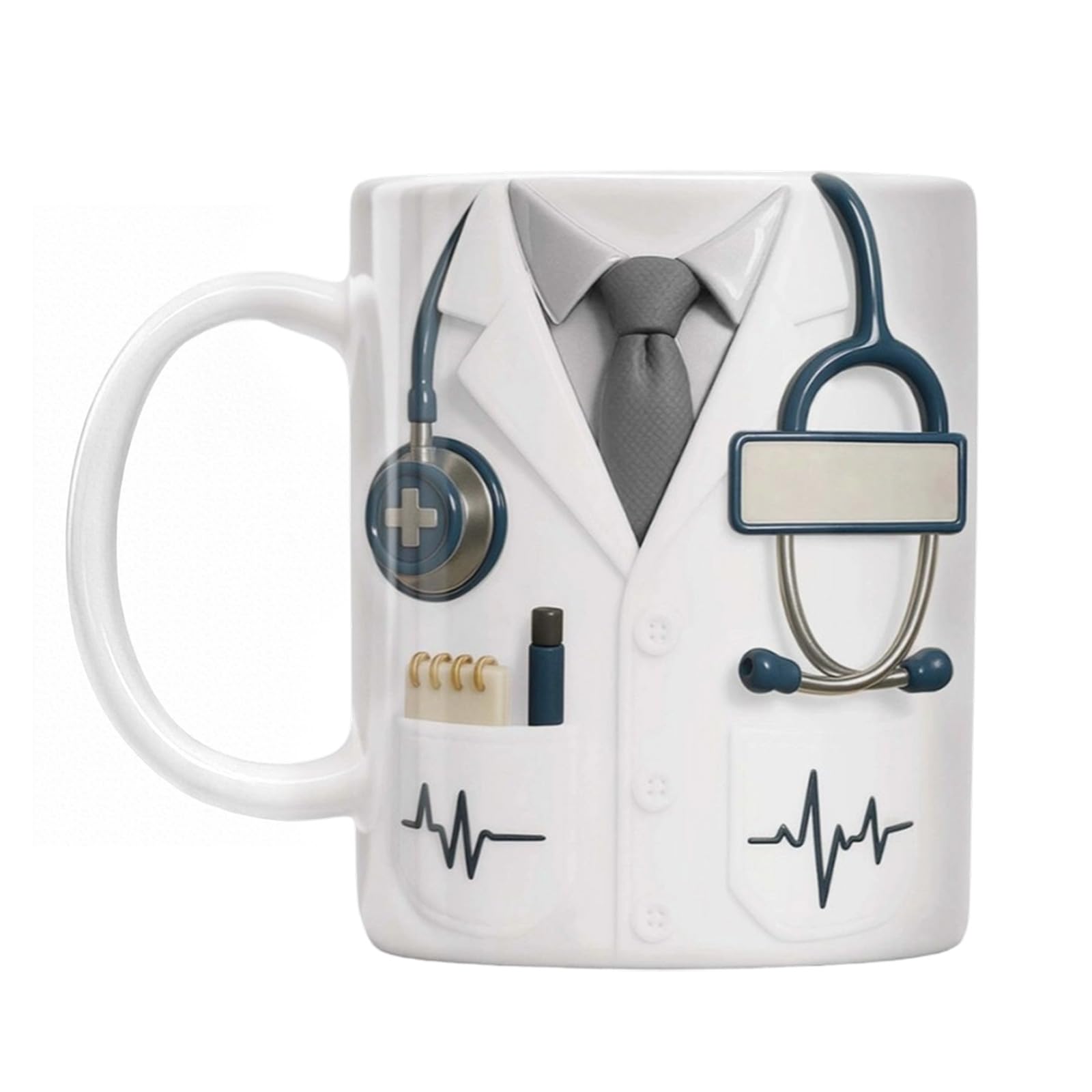 Limtula Handle Coffee Mug 3D Stethoscope and Heartbeat Pattern Ceramic Cup Personalize Name Doctors Nurses Appreciation Coffee Mug