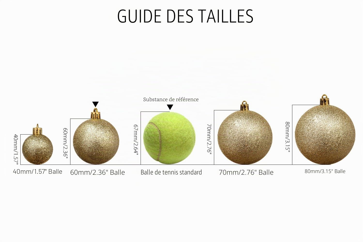 Sea Team 60mm Boules Noël Brillantes peintes 30 pièces déco Sapin | 30 boules de Noël brillantes peintes de 60 mm, à suspendre pour la décoration du sapin de Noël