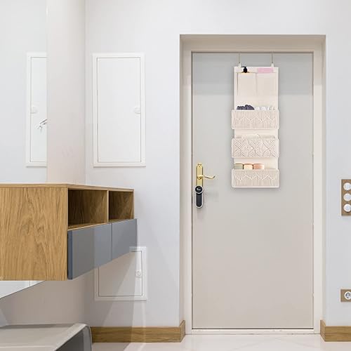 Miniatura 6 de FEILANDUO Organizador de armario de macramé bohemio con 3 bolsillos grandes tejidos detrás de la puerta organizador para guardería, despensa, baño,