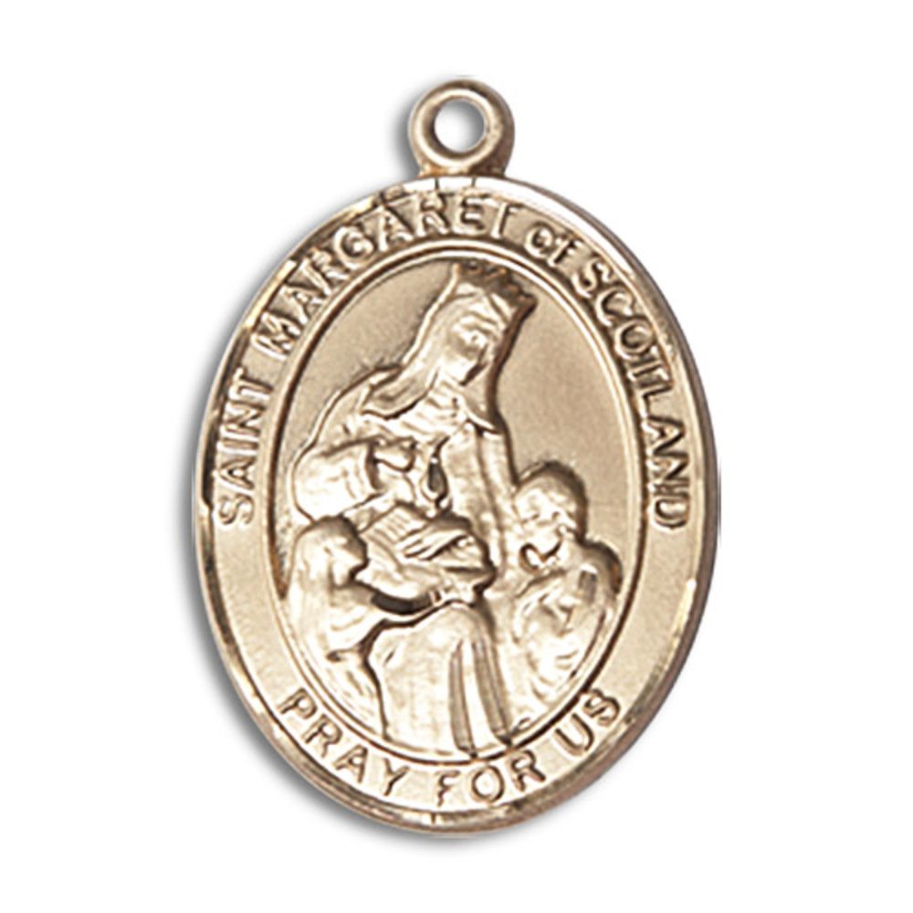 Bonyak Jewelry Saint Medal Collection Gold Filled St. Margaret of Scotland Pendant 3/4 x 1/2 inches with 18 inch Gold Filled Curb Chain