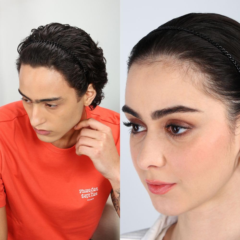 Seeotwo 6 Pieces Metal Hairband Sports Yoga Spring Wave Multi Style Non-Slip Black Metal Headband Unisex Fashion Adjustable Wavy Elastic Hair Hoop Band for Women, Men, Boys, and Girls