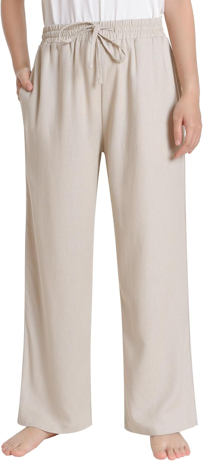 Weintee Women's Petite Wide Leg Linen Pants Lightweight Summer Pants
