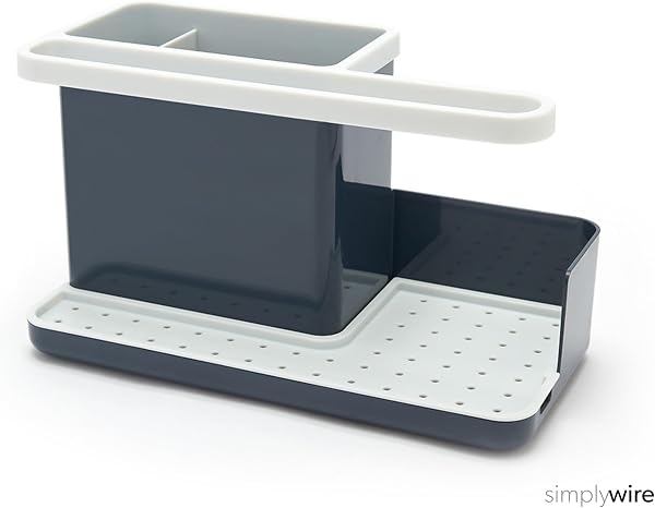 simplywire – Sink Tidy/Caddy – Kitchen Sink Organiser – Removable Drip Tray – Non-Slip - Dark Grey & White - 1
