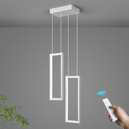 Miniatura 130 de Lámpara colgante moderna para isla de cocina, regulable, color negro, 54 W, luces colgantes LED, 4 anillos, candelabros rectangulares, escalera