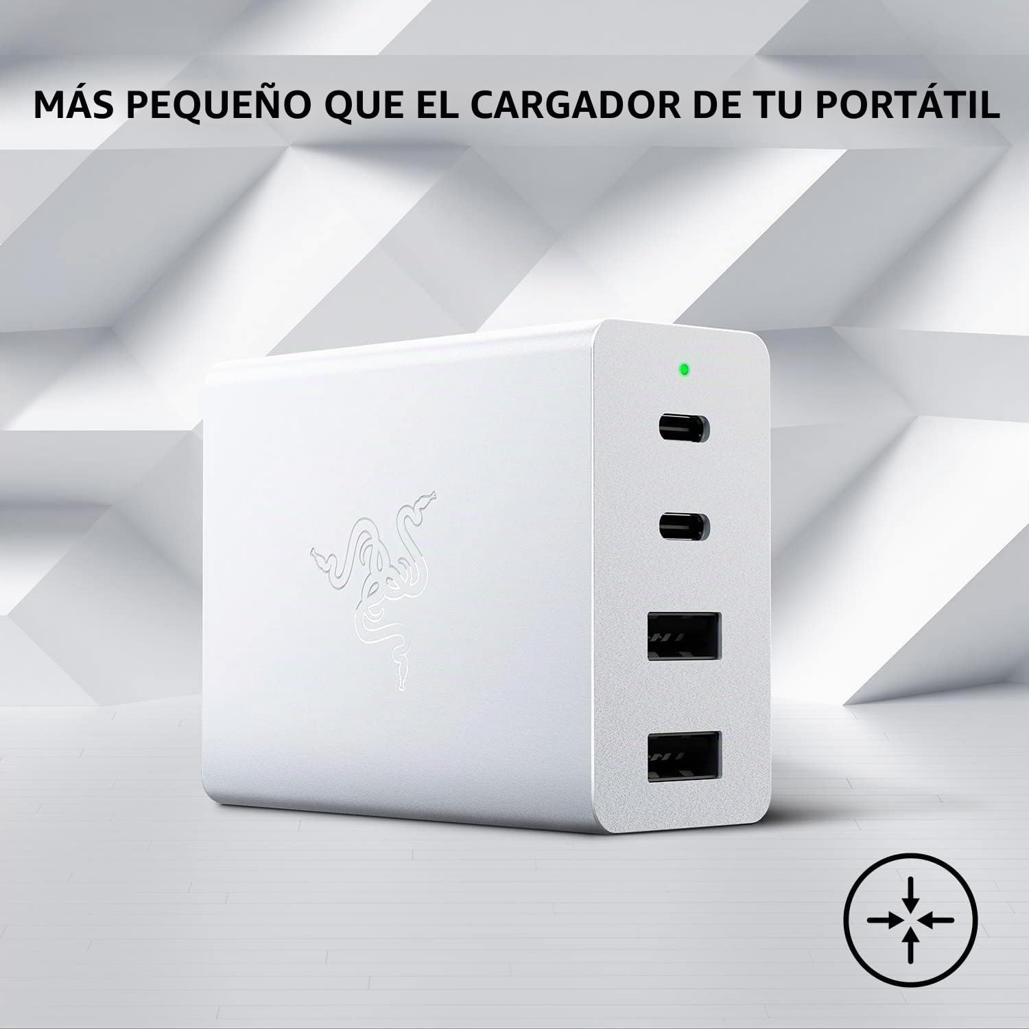Razer Cargador USB-C GAN - Cargador rápido portátil 130W GAN (2 USB-C, 2 USB-A con Puertos de EE. UU., UE y Reino Unido) Mercury