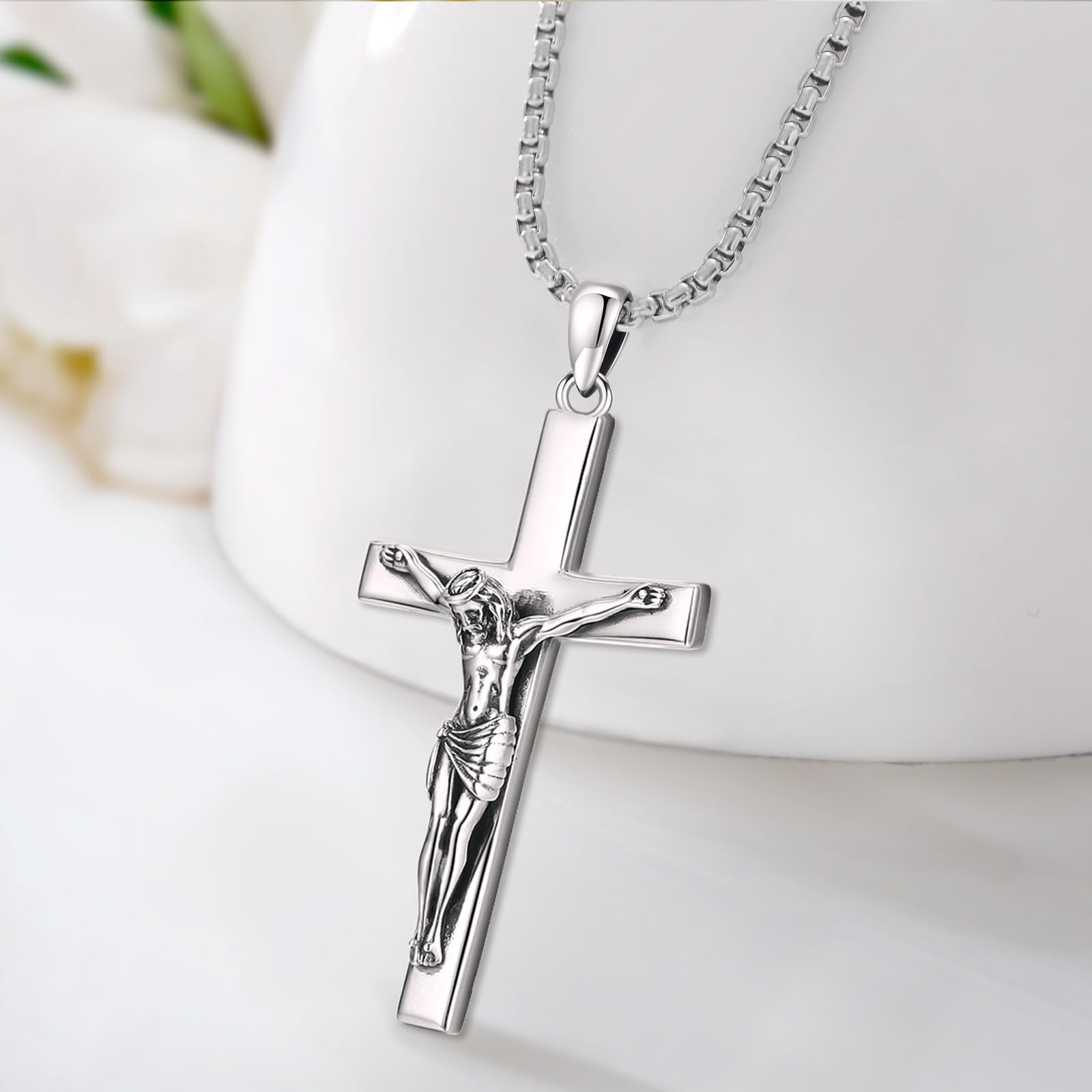Eusense San Miguel/San Cristóbal/San Antonio/Virgen María/San Benito Crucifijo Collar Colgante Plata de Ley 925 Colgante Amuleto Joyería Regalo para Hombre Mujer