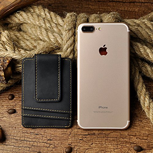 Image of Le'aokuu Genuine Leather Magnet Money Clip Credit Card Case Holder Slim Wallet