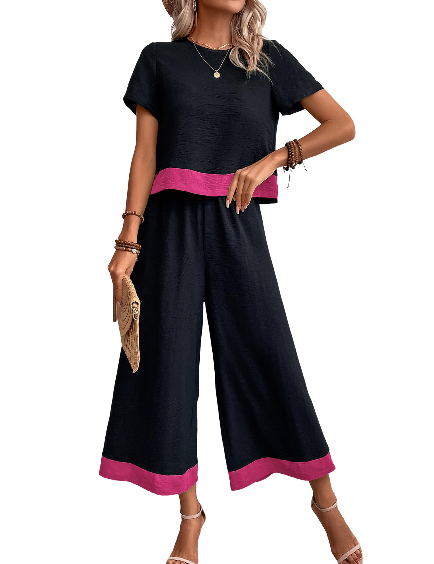 Heersan Conjunto Chándal de Mujer Chandal Completo 2 Piezas Deporta Ropa de Manga Corta y Pantalones Mujer Casual para Yoga Set Suave y Cómodo XS-L