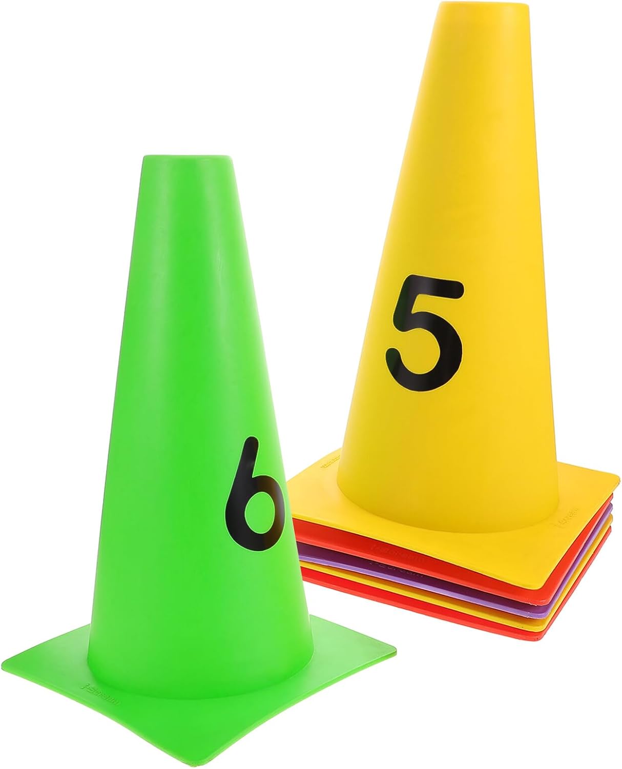 Agility Soccer Cones for Training 6pcs Numbered 1-6 Plastic Sports Field Markers 30cm High Flexible Disc Cones for Football Basketball Drills