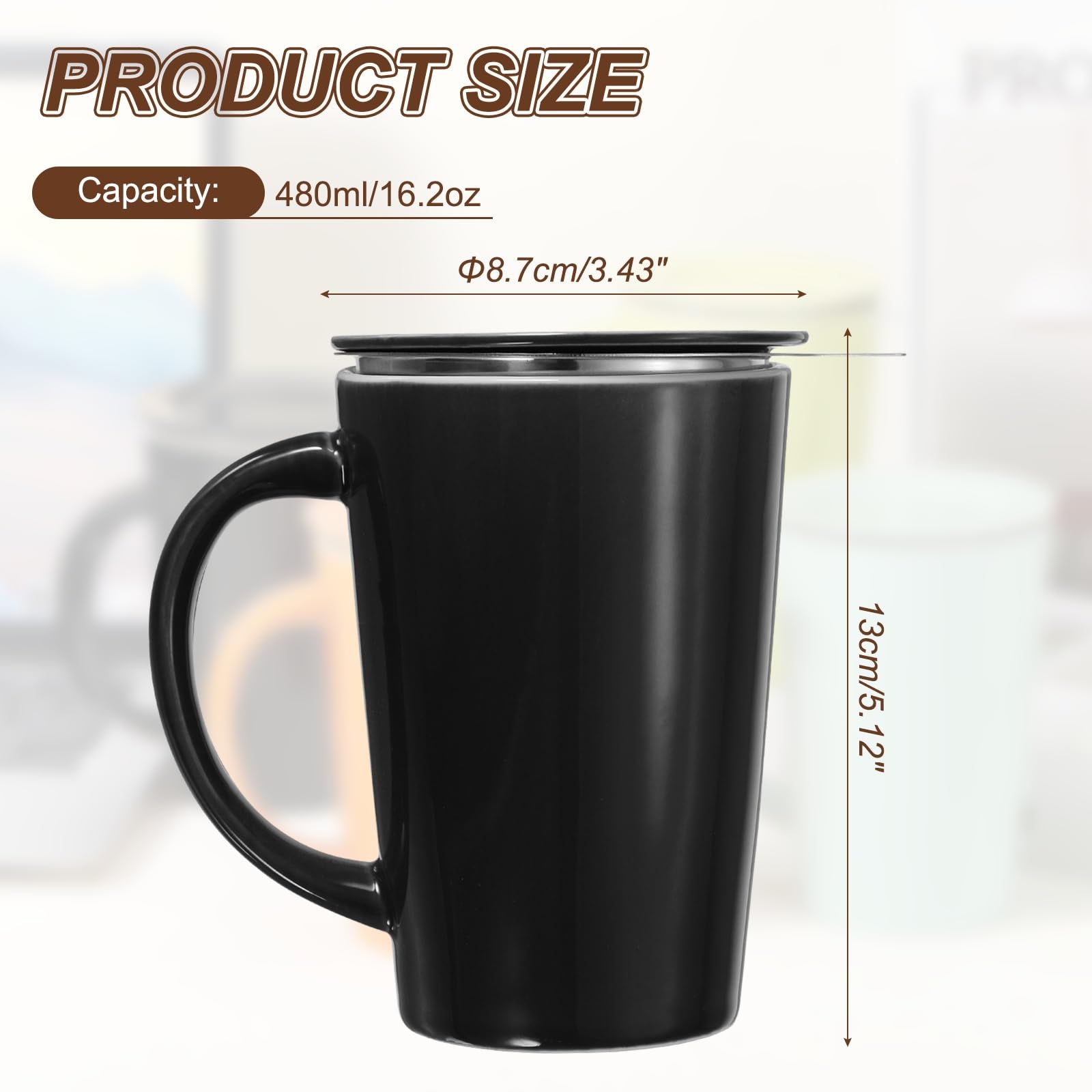 QUARKZMAN 16.2 Oz Tazza Da Tè In Porcellana Con Infusore E Coperchio Nero