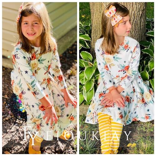 Image of Toddler Baby Girls-Fall-Clothes-Set Little Girls Floral Plaid Highlow Tunic Tops+Leggings Outfits Boutique Clothing