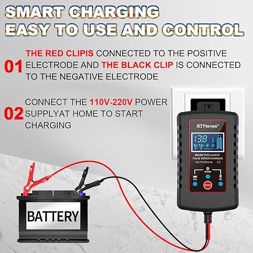 Miniatura 8 de B-Qtech Cargador de batería de coche de 2 amperios actualizado de 6 V/12 V inteligente totalmente automático de 3 modos de cargador de batería,