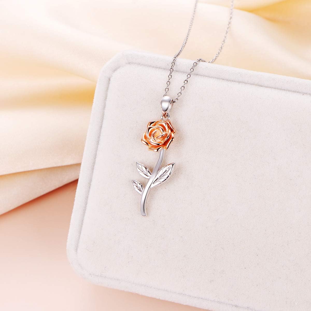 S925 Sterling Silver Rose Flower Pendant Necklace for Women Jewelry Gift - Image 3