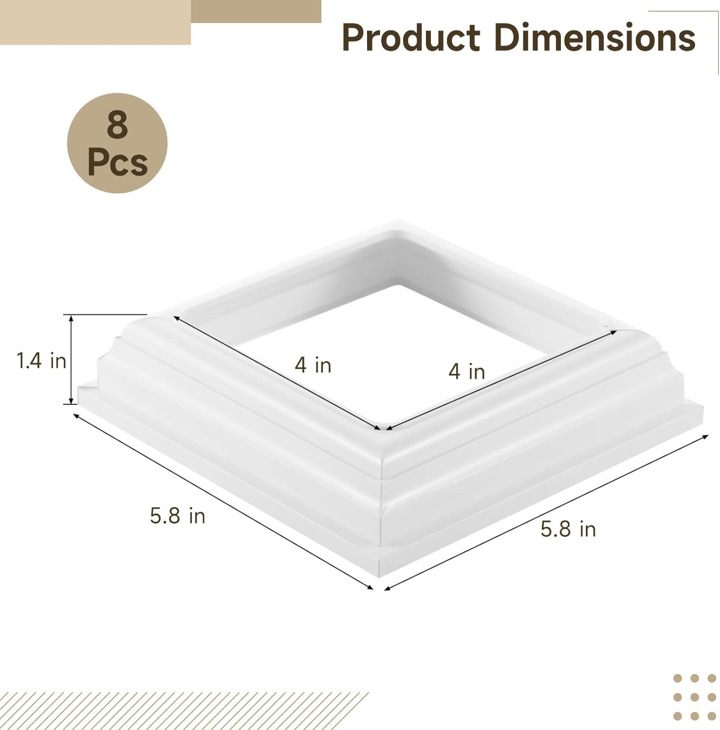 Post Column Wrap Plastic White Elegant, 4 X 4 in Post Base Cover, 8 Pcs Post Skirts Vinyl, Snap Type Post Cover, Waterproof Post Sleeve Outdoor for Stair Rails, Decks Porch