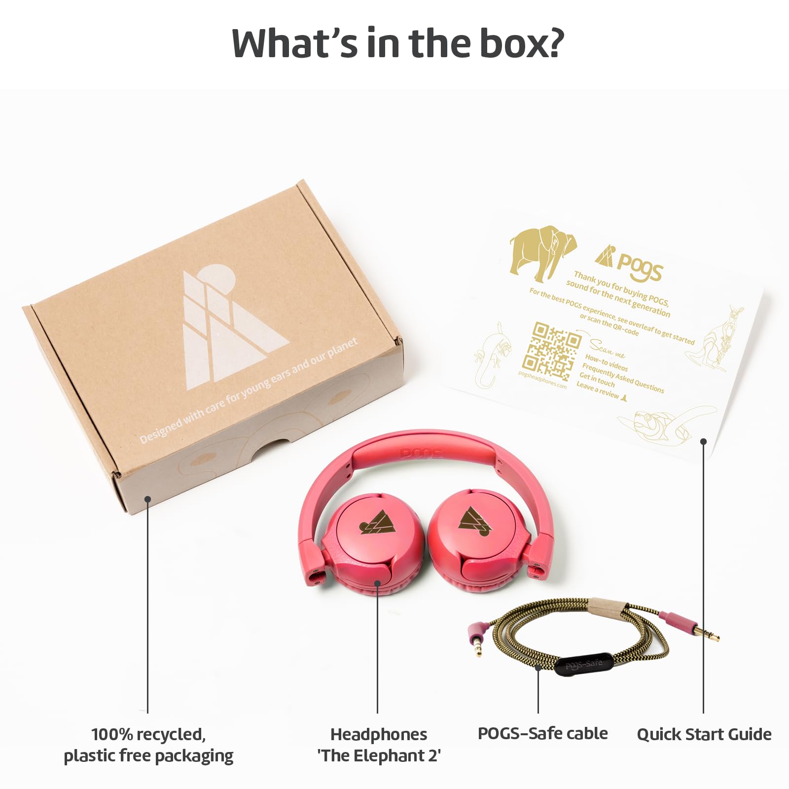 POGS Bedrade hoofdtelefoon voor kinderen | The Elephant 2 | Opvouwbare, duurzame hoofdtelefoon voor kinderen 3 | Beperkt volume 85 dB, microfoon | op het oor | Muziekdeelfunctie Veilig 3,5 mm