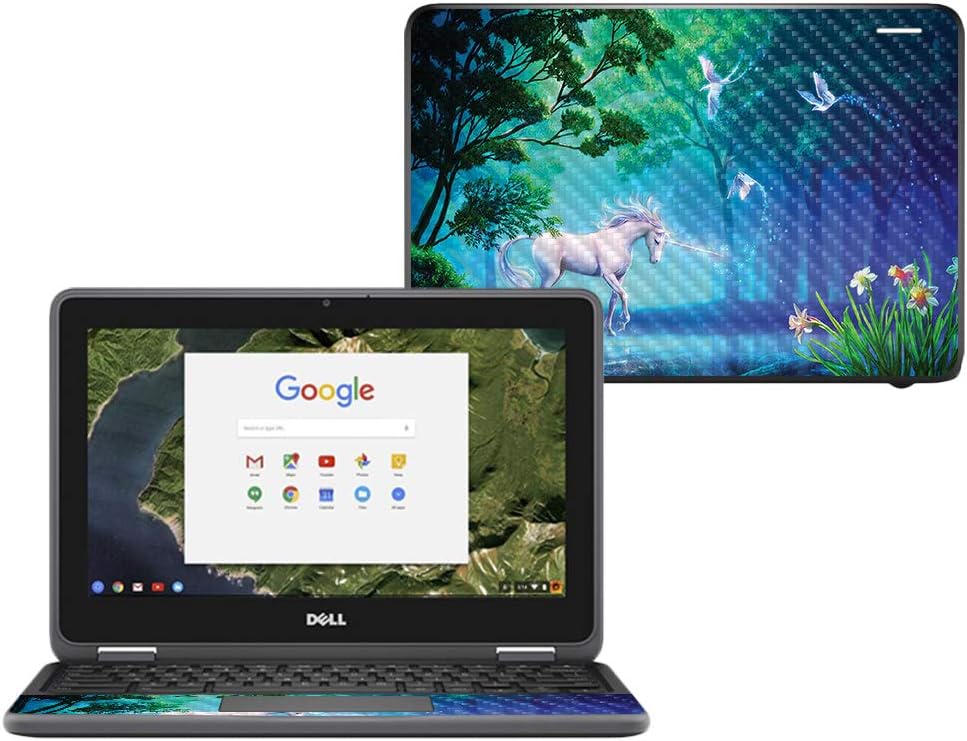 MightySkins Carbon Fiber Skin for Dell Chromebook 11" 3180 - Unicorn Fantasy | Protective, Durable Textured Carbon Fiber Finish | Easy to Apply, Remove, and Change Styles | Made in The USA