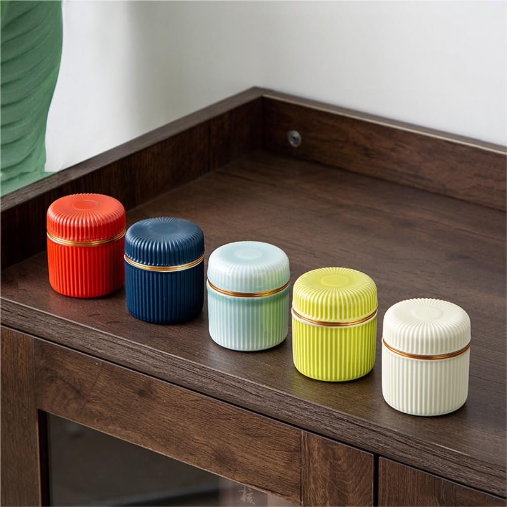 SDdPulse Serbatoio di stoccaggio del tè in ceramica Bulk Barattolo di stoccaggio del tè per la casa Piccolo barattolo rotondo barattolo sigillato Set da tè retrò Set creativo di cinque barattoli Set