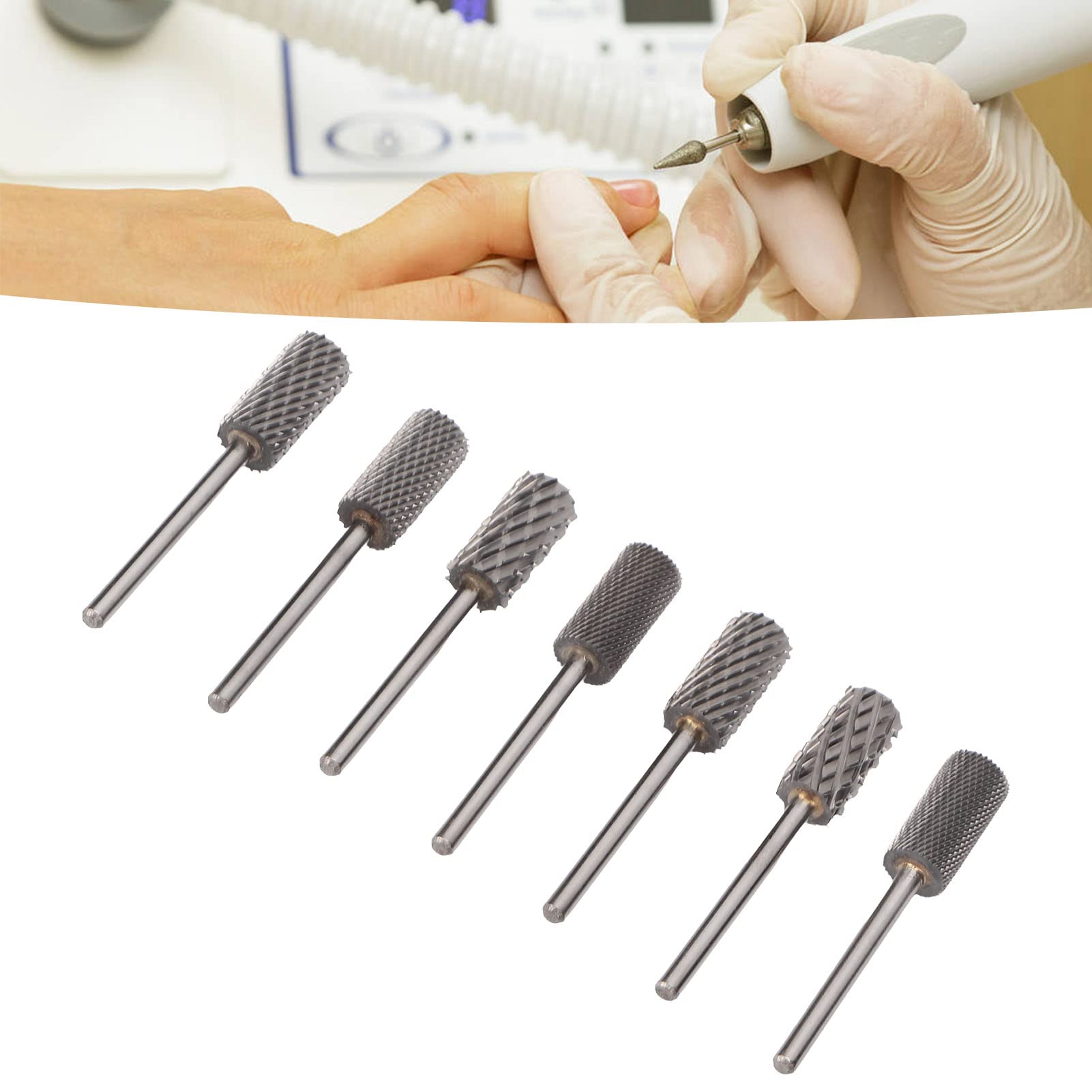 Set di Punte da Trapano da 7 Pezzi, Set di Punte da Trapano Per Unghie al Tungsteno, Punta da Trapano Per Lima Per Unghie a Cilindro, Punte Portatili Professionali Per La Rimozione del Gel Per Unghie