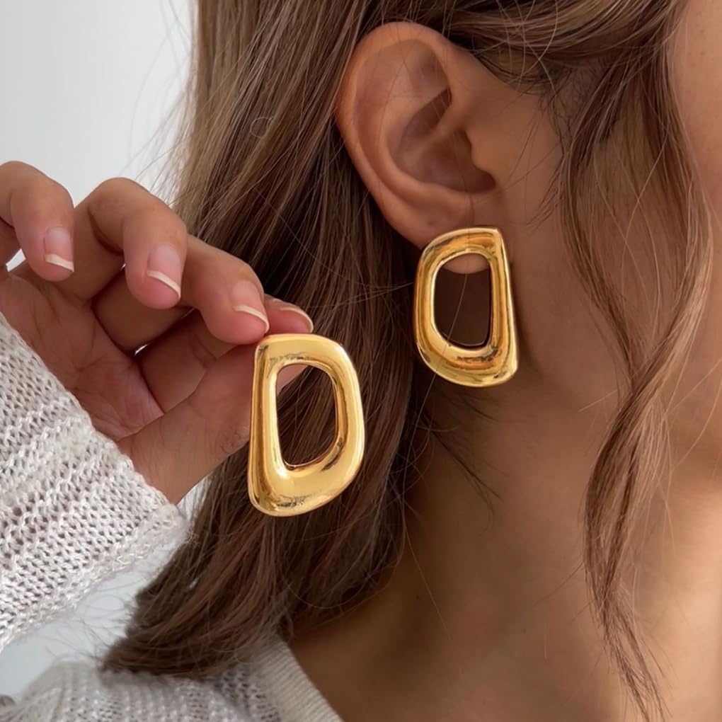 Simple Gold Letter D Stud Earrings for Women Minimalist Geometric Hollow Statement Symbol Earrings Dainty Trendy Personalized Accessories - Image 3
